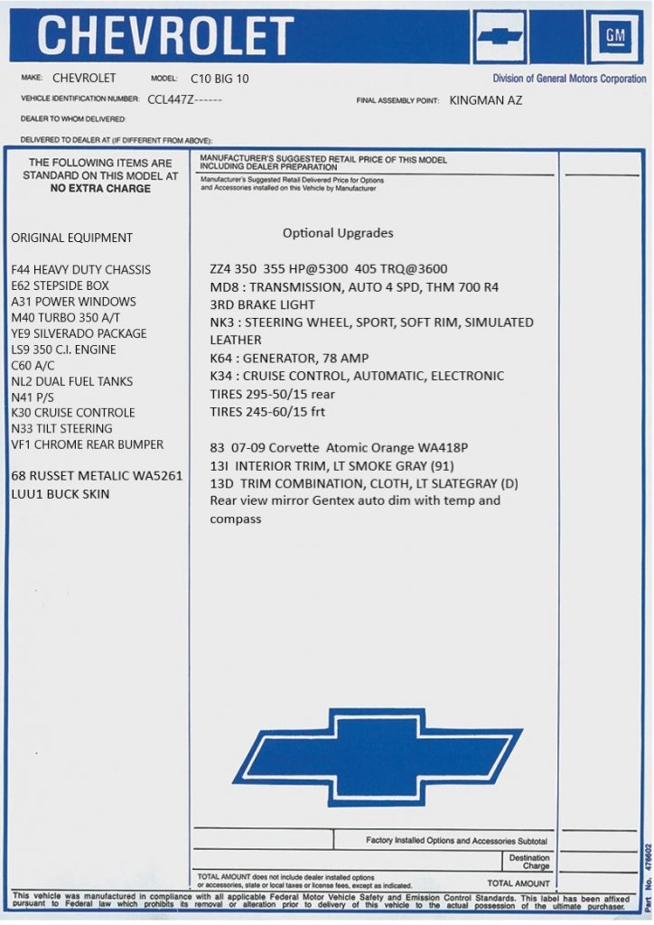 Where can I get a custom SPID label typed up? | GM Square Body - 1973 ...